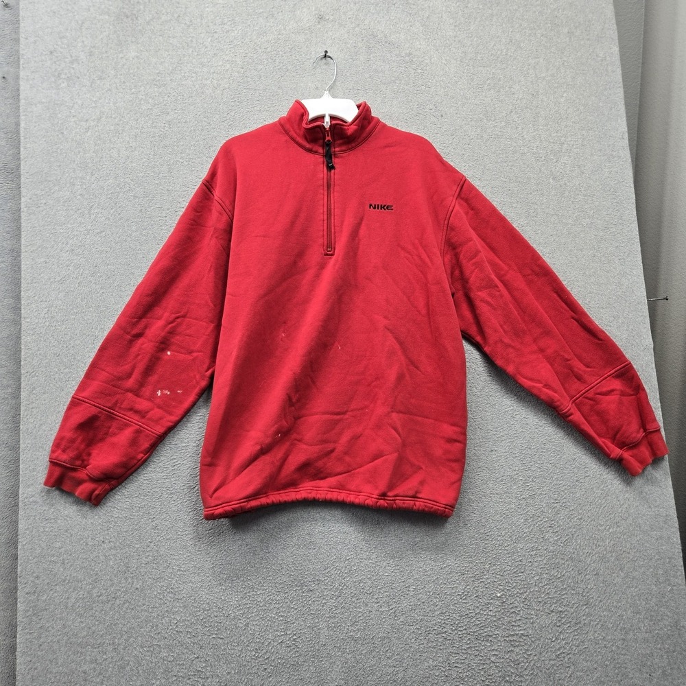 VINTAGE Nike Men Sweatshirt XL Red Logo Spellout Embroidered 1/4 Zip Fleece READ